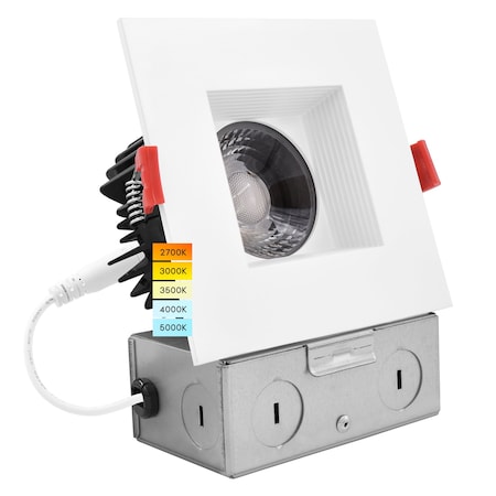 Luxrite 4 Inch Square LED Recessed Downlight 5 CCT Selectable 2700K-5000K 15W 1100LM Dimmable Baffle Trim LR24950 LR24955-1PK